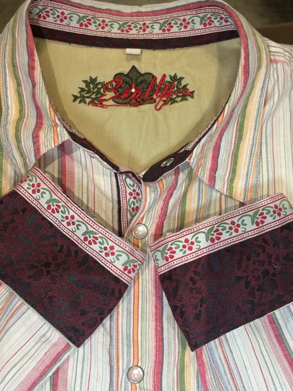 Vintage Scully Stripped Pearl Cover Snap Button Down Large